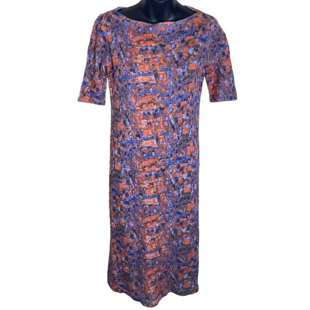Suno knit abstract multicolored wool/silk semi sheer midi dress sheath small